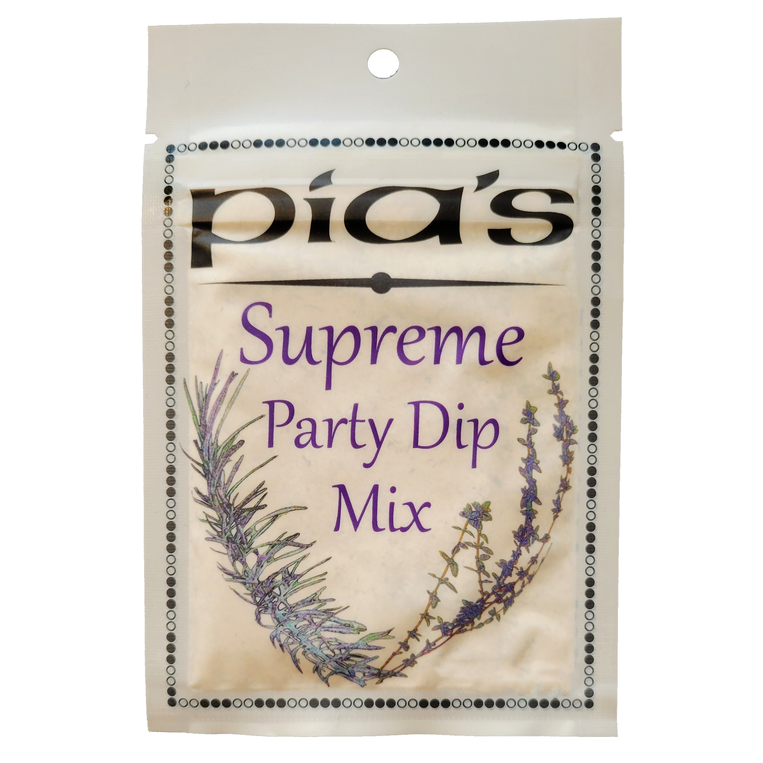 a packet of Pia's Supreme Party Dip Mix